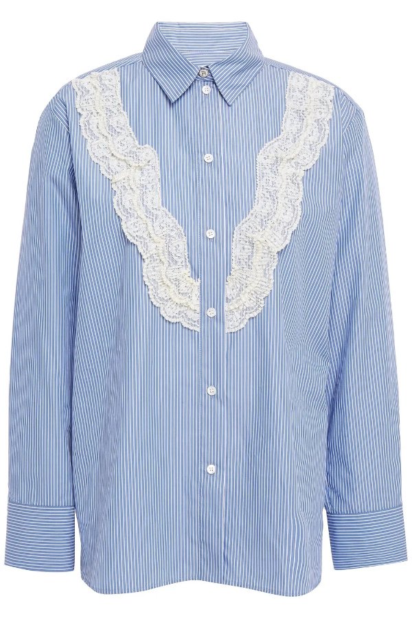 Sullivan pleated lace-trimmed striped cotton-poplin shirt