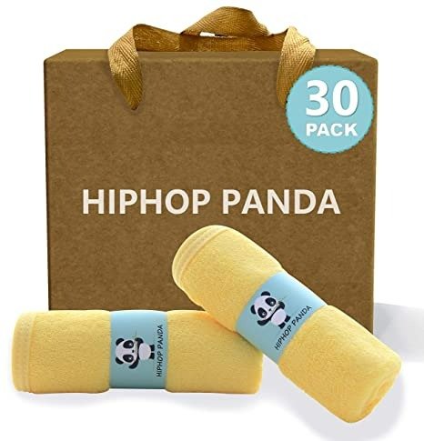 HIPHOP PANDA Bamboo Baby Washcloths,30 Pack (Yellow) - 2 Layer Ultra Soft Absorbent Bamboo Towel - Natural Reusable Baby Wipes for Delicate Skin - Baby Registry as Shower