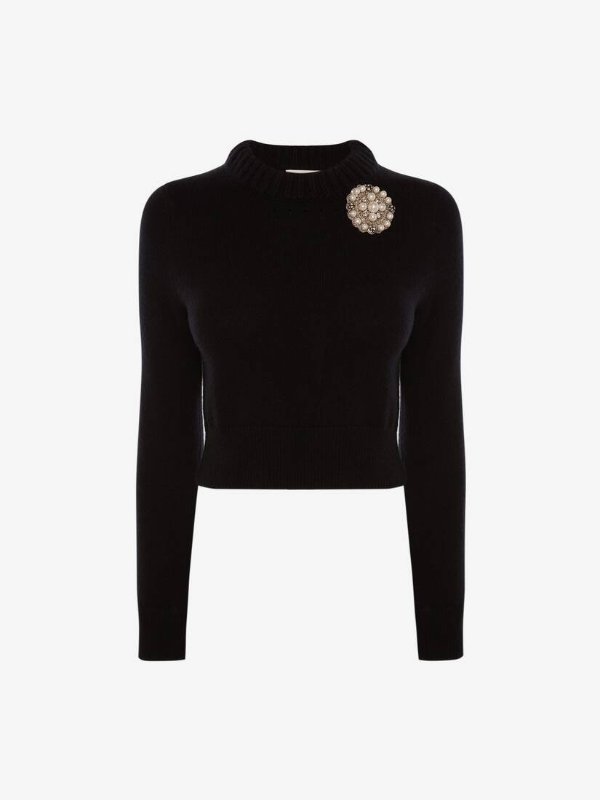 Embroidered Cropped Cashmere Jumper