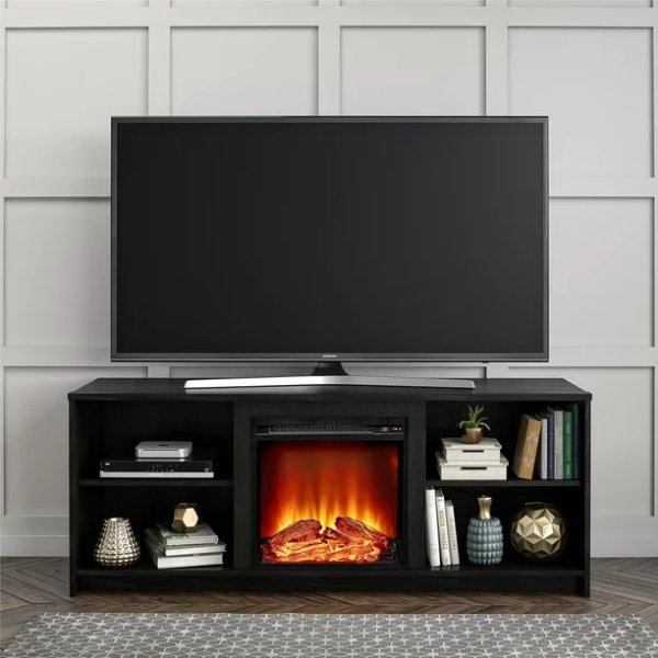 Fireplace TV Stand for TVs up to 65", Black Oak