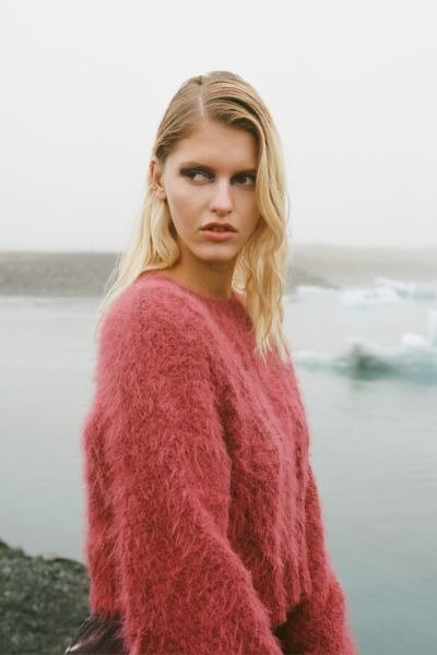 UO Lennox Fuzzy Cable Knit Sweater