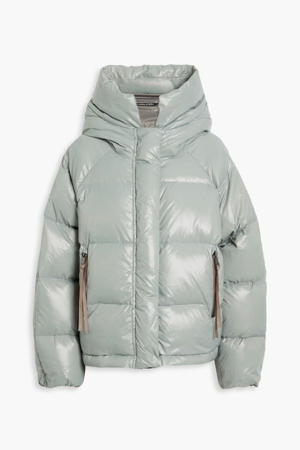 Quilted coated hooded down jacket