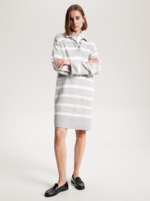 Wool Stripe Polo Sweater Dress