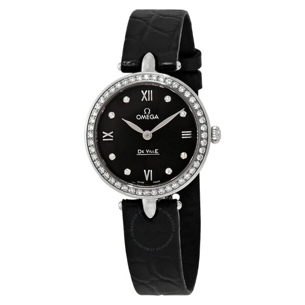 De Ville Prestige Black Dial Black Leather Quartz Ladies Watch 424.18.27.60.51.001