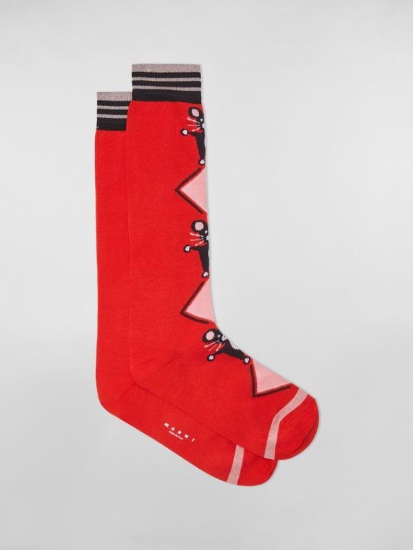 CHINESE NEW YEAR 2020 Inlayed Cotton And Nylon Sock Red from the Marni Spring/Summer 2020 collection | Marni Online Store