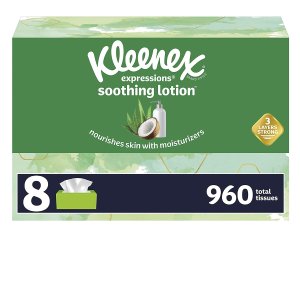 Kleenex Expressions Soothing Lotion Facial Tissues 8 Flat Boxes, 120 Tissues