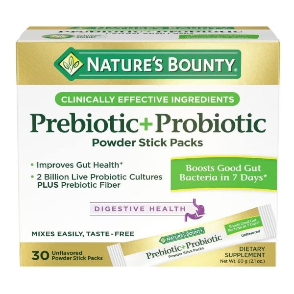 Prebiotic + Probiotic Powder Stick Packs with Bimuno, Digestive Health, Powder Sticks, Unflavored, 30 Ct