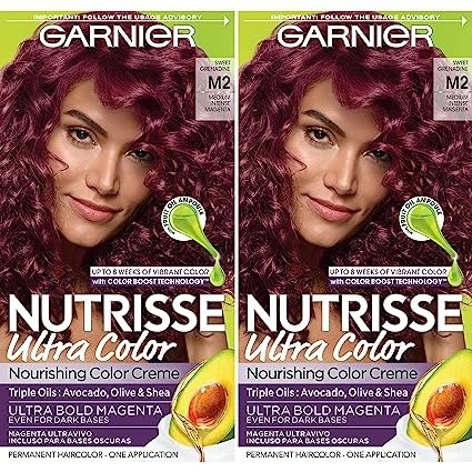 Hair Color Nutrisse Ultra Color Nourishing Creme, M2 Medium Intense Magenta (Sweet Grenadine) Permanent Hair Dye, 2 Count (Packaging May Vary)