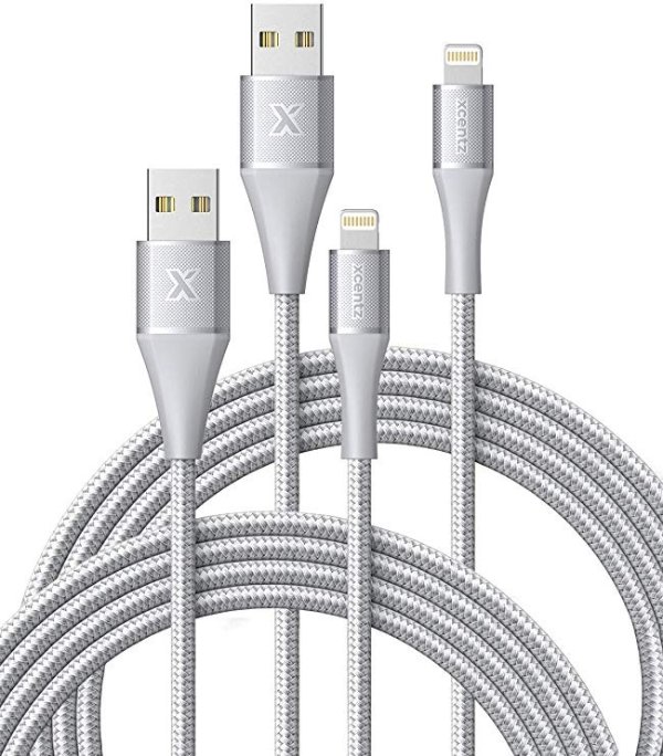 Xcentz 6ft MFi Certified Nylon Lightning Cable 2-Pack