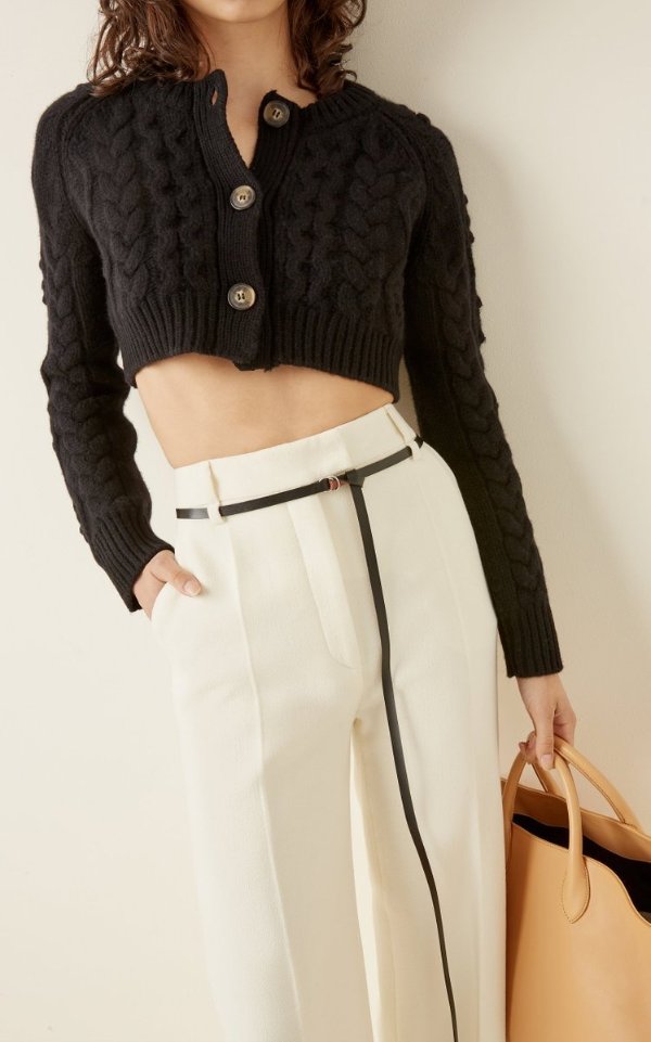 Abaco Cable-Knit Wool-Cashmere Cropped Cardigan