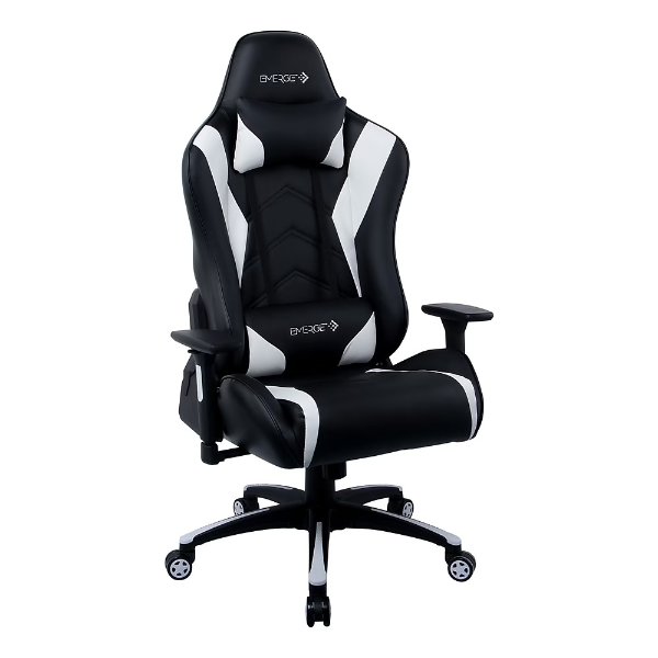 Emerge Vartan Bonded Leather Gaming Chair, White/Black (58542)