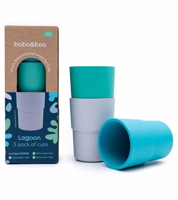 bobo&boo Plant-based 3 Pack Of Cups (10oz) - Lagoon