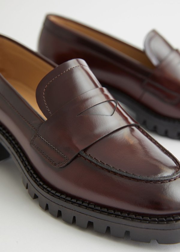Heeled Leather Penny Loafers