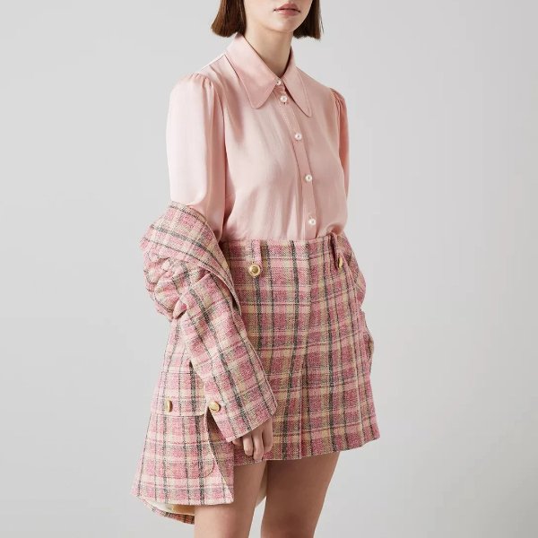 粉色格纹学院短裙
