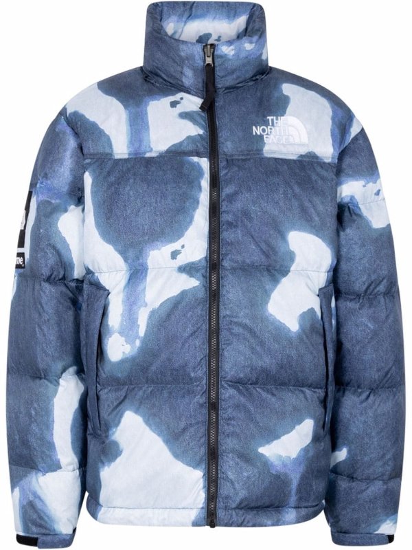 x The North Face bleached denim print Nuptse jacket