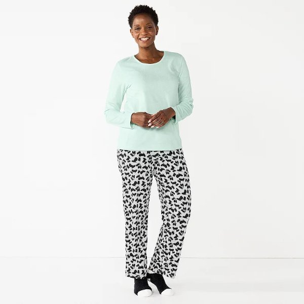 Women's Croft & Barrow® Velour Long Sleeve Pajama Top & Pajama Pants Set