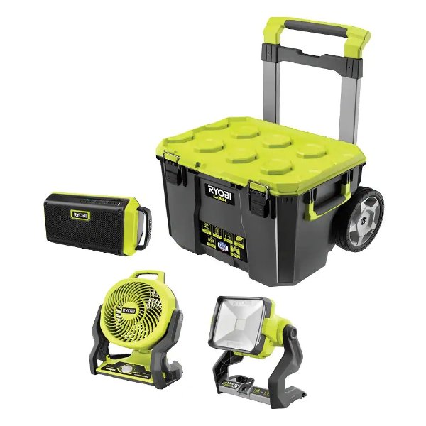 ONE+ 18V Cordless 3-Tool Combo Kit with Speaker, Fan, and LED Work Light (Tools Only) with LINK Rolling Tool Box