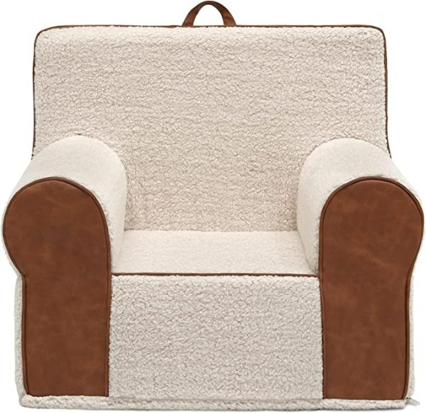 Deluxe Cozee Sherpa Chair for Kids, Cream Sherpa/Faux Leather