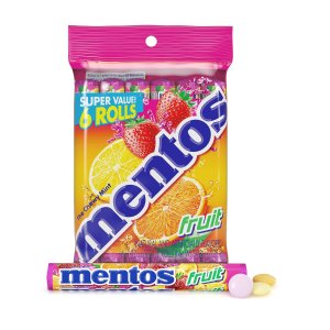 Mentos Candy, Mint Chewy Candy Roll, Fruit, Non Melting, 1.32 Oz , 6 count