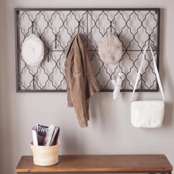 Quatrefoil Iron Wall Plaque with Hooks