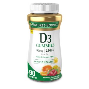 Nature's Bounty Vitamin D3 Gummies, Vitamin Supplement, Supports Immune Health, 50mcg, 2000IU, Mixed Fruit Flavor, 90 Gummies