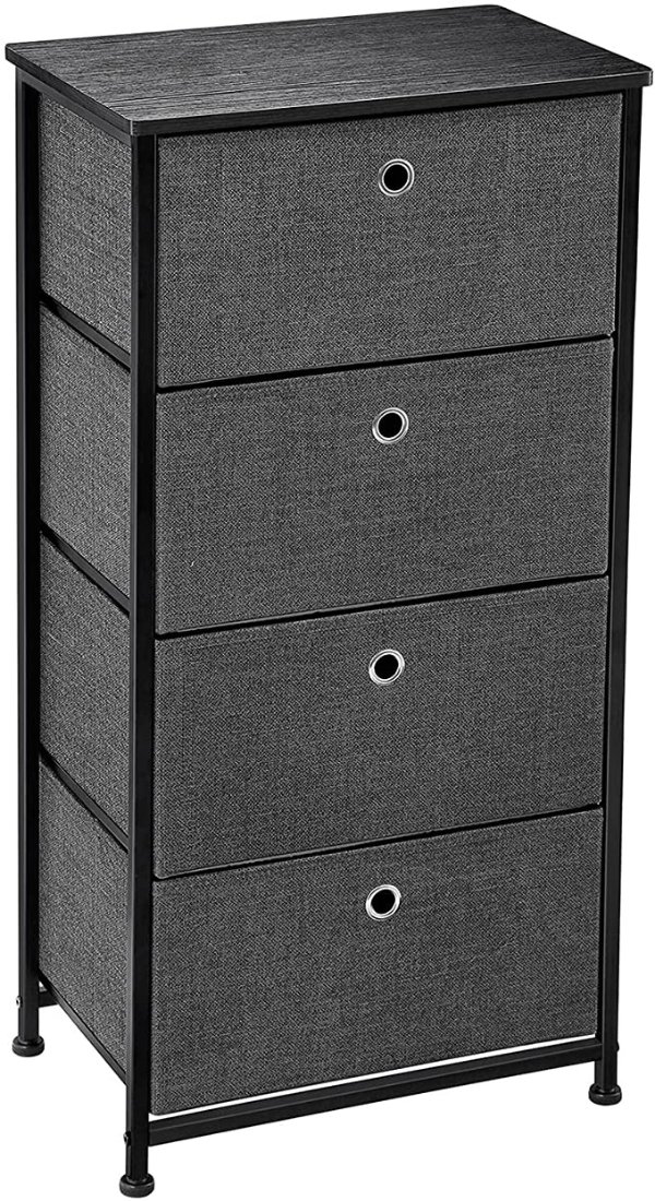 4-Tier Dresser Units Storage Cabinet with 4 Easy Pull Fabric Drawers, 17.7‘’, Grey