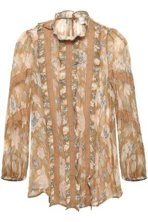 Lace-trimmed floral-print silk-georgette blouse