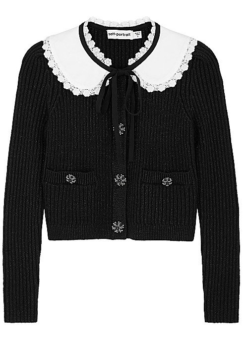 Black embellished cotton-blend cardigan