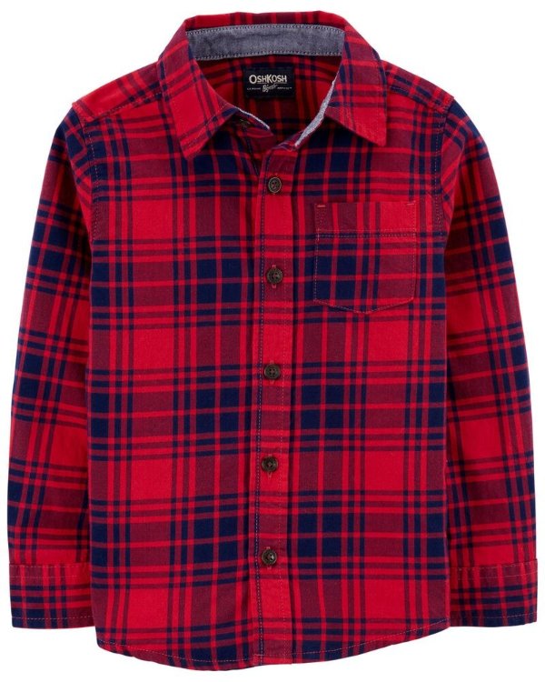 Button-Front Plaid Flannel Shirt