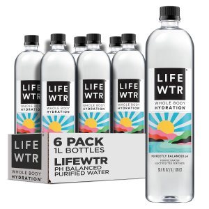 LIFEWTR Premium Purified Water 33.8 Fl Oz, 1L, 6 Count
