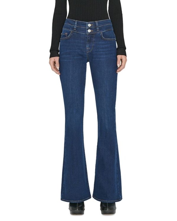 Double Waistband High Rise Flare Jeans in Majesty