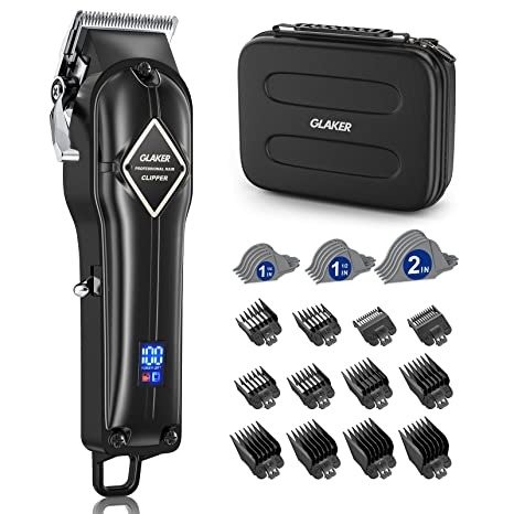 Professional Hair Clippers for Men - Cordless Barber Clipper Hair Cutting Kit with 15 Guide Combs for Haircut, Trimming & Grooming