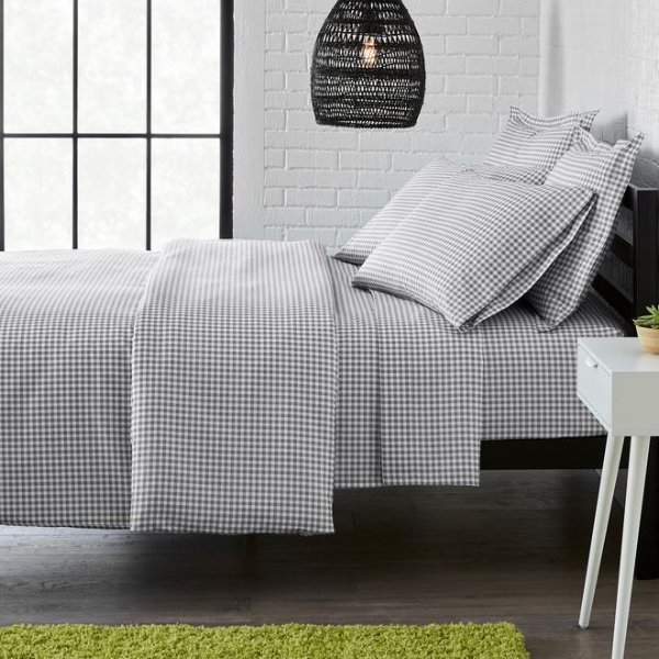 Brushed Soft Microfiber 3-Piece Full/Queen Duvet Cover Set in Gray Gingham