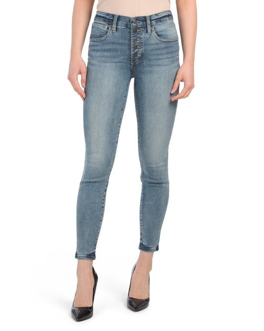 High Rise Bridgette Skinny Jeans With Exposed Buttons