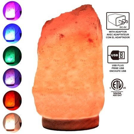Himalayan Glow Multicolor USB Salt Lamp (4-5 lbs) with Wooden Base