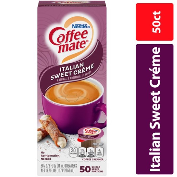 Coffee Mate Italian Sweet Creme Coffee Creamer Singles, Gluten Free, 50 Ct