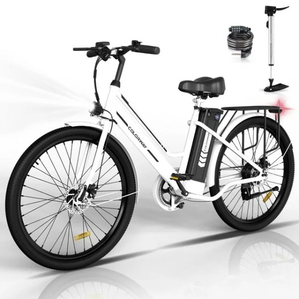 COLORWAY 26" Electric Bike for Woman, 500W Powerful Motor, 36V 12AH Removable Battery E Bike, , Max. Speed 19.9MPH Electric Bicycle