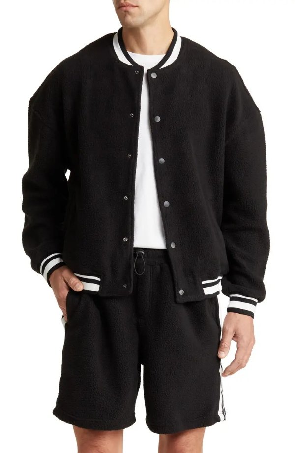 Oversize High Pile Fleece Varsity Jacket