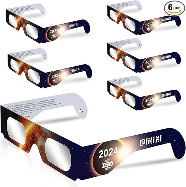 biniki Solar Eclipse Glasses Approved 2024 - CE & ISO Certified Safe Shades for Direct Sun Viewing for Solar Eclipse (6 Packs)