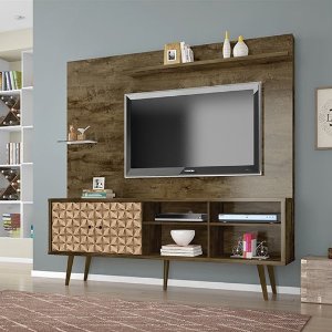 Liberty 70.87 in. Rustic Brown and 3D Brown Print Freestanding Entertainment Center