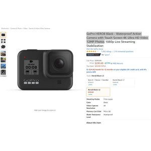$299 GoPro HERO8 Black - Waterproof Action Camera with Touch Screen 4K Ultra HD Video 12MP Photos摄像机