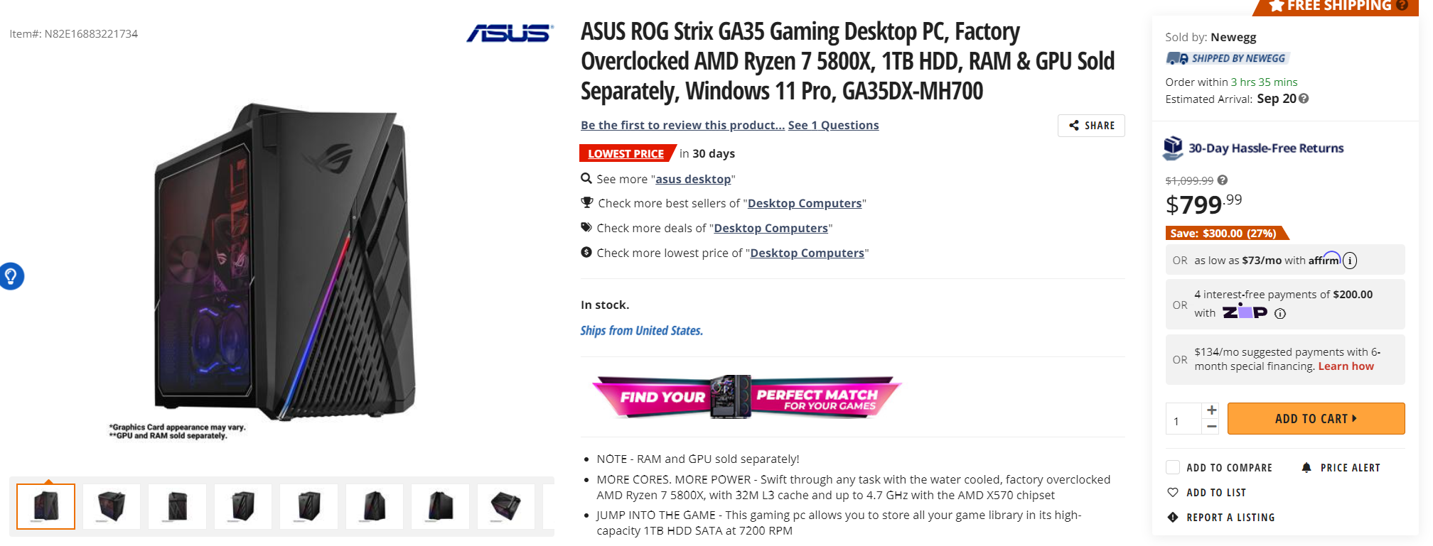 ASUS ROG Strix GA35主机（无显卡和内存）
