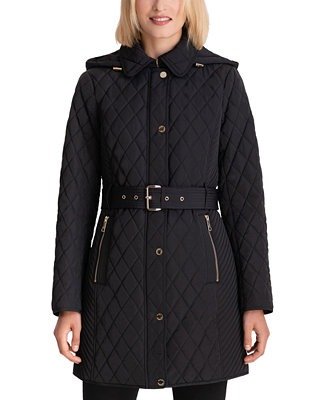 Women's Hooded Quilted Belted Jacket, Created for Macy's
