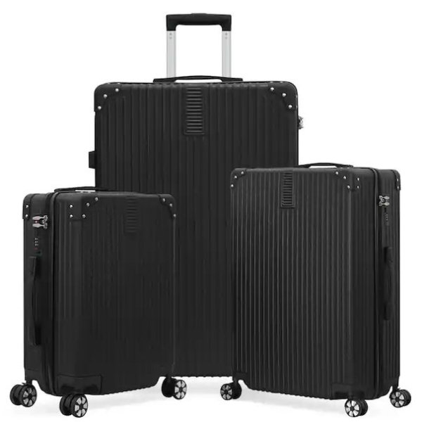 HIKOLAYAE Myrtle Springs Nested Hardside Luggage Set in Luxury Black, 3 Piece
