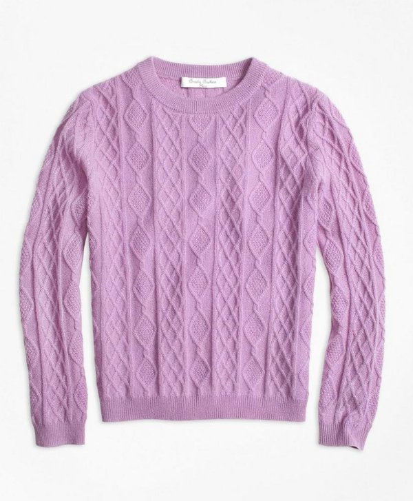 Girls Cashmere Diamond Cable Crewneck Sweater