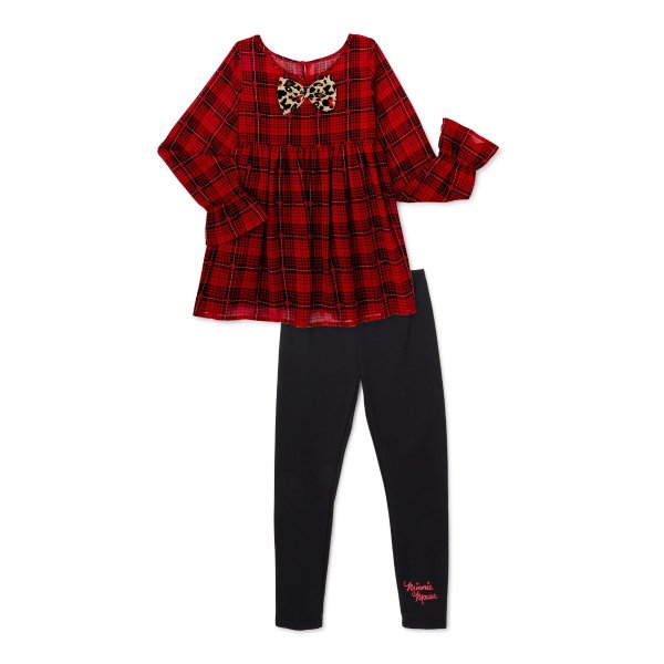 Minnie Mouse Baby Toddler Girl Plaid Babydoll Top & Leggings, 2pc outfit set