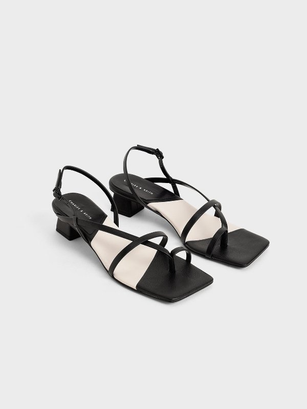 Black Strappy Slingback Sandals | CHARLES &amp; KEITH