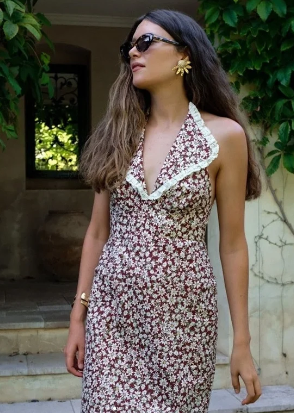 Sabrina floral-print cotton and linen-blend halterneck midi dress
