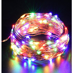 DecorNova 39.4 Feet 120 LED Flexible Copper Wire Fairy Starry String Lights with 3V Adapter & Remote Control for Christmas Parties Holiday Decorations, Multicolor