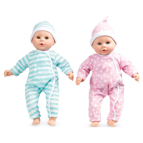 Mine to Love Twins Luke & Lucy 15” Light Skin-Tone Boy and Girl Baby Dolls with Rompers, Caps, Pacifiers